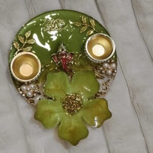 5 inch Green Pooja Thali – Compact, Colorful & Divine