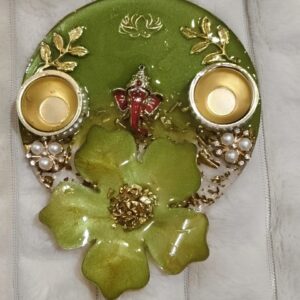 5 inch Green Pooja Thali – Compact, Colorful & Divine