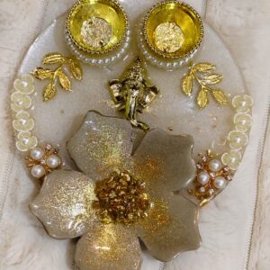 5″ Golden Pooja Thali with Pearl work